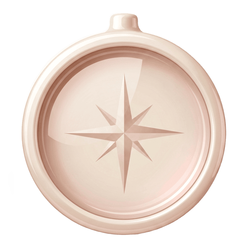 A ceramic compass, representing the team's sense of direction