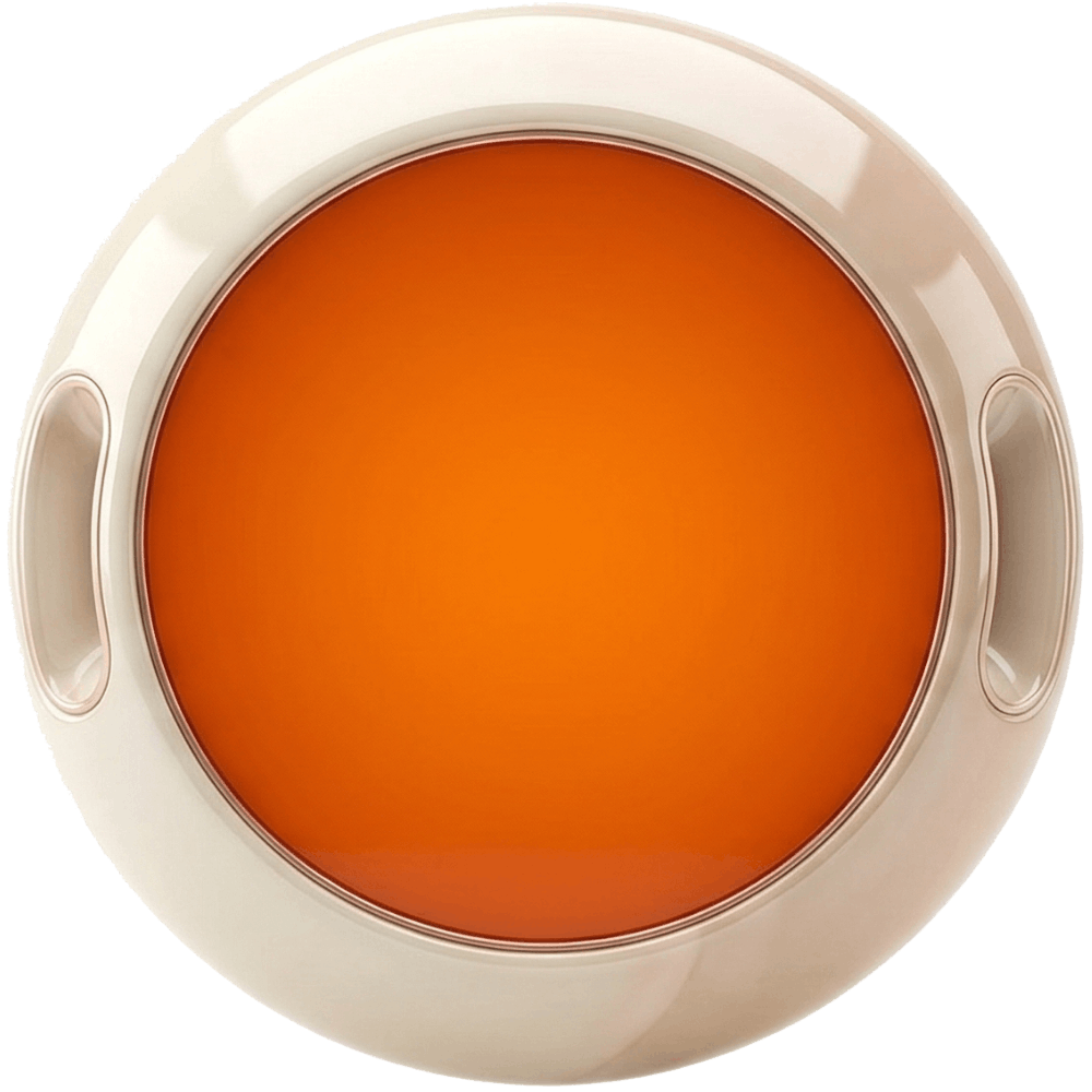 The Catalsy core — the emblem turning at the centre of a ceramic display